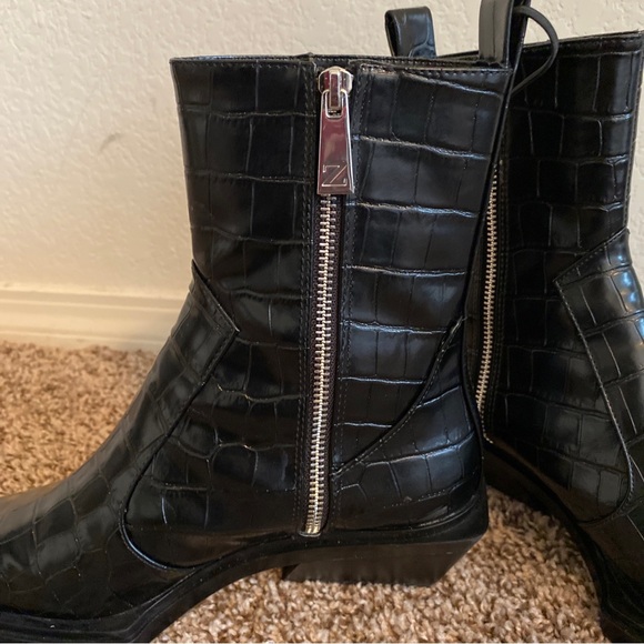 ZARA Black Croco Embossed Faux Leather Ankle Women’s Boots Sz US 8-8.5M (39EU) - Picture 9 of 15